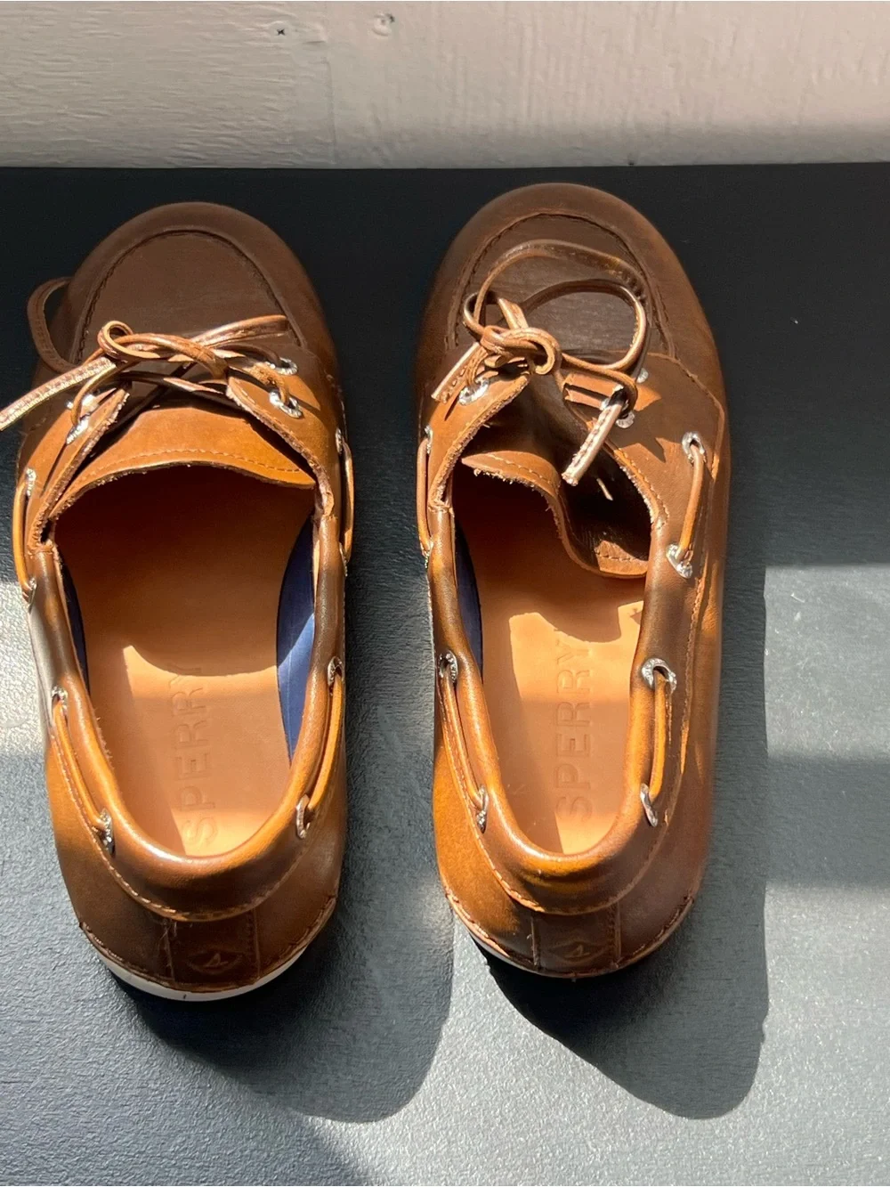 Sperry Tan Leather Lace-Up Boat Shoes - Picture 2 of 6